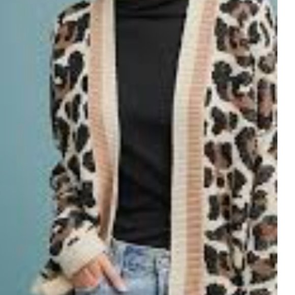 Anthropologie Open Knit Leopard Cardigan - Picture 2 of 7